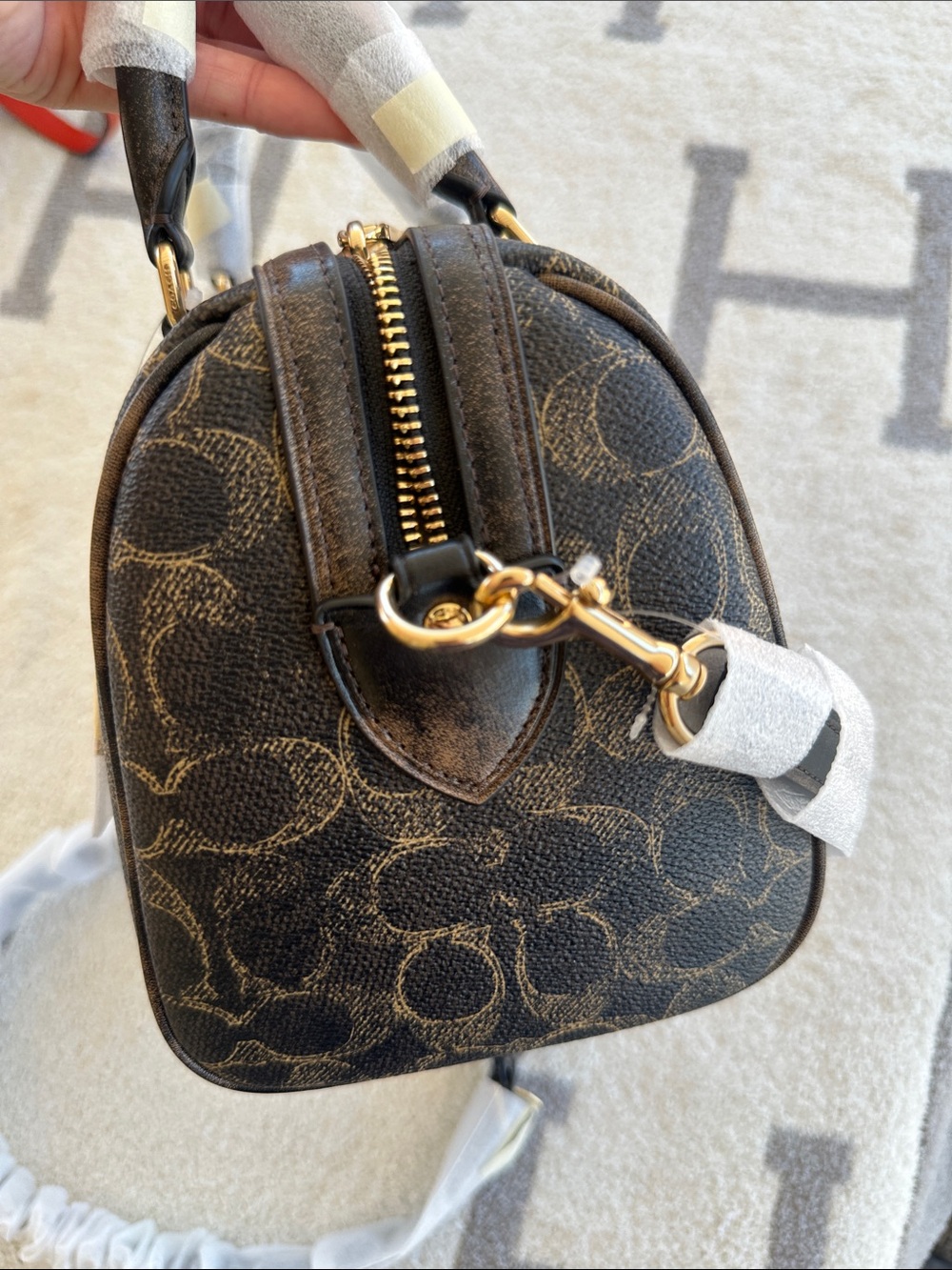 Coach Brown Logo Barrel Satchel with Gold Hardware - Picture 3 of 9